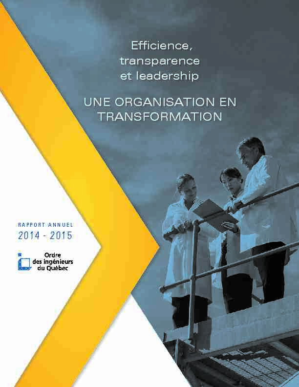 Efficience transparence et leadership unE organisation En