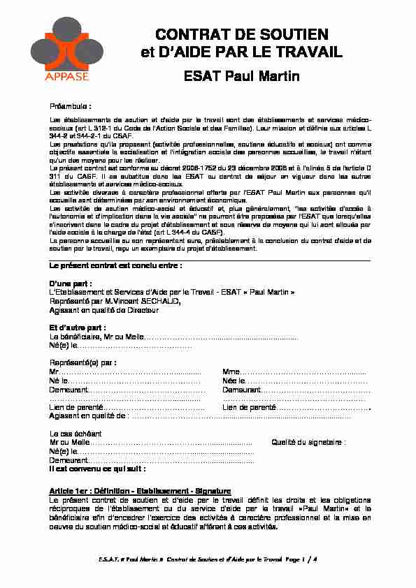 [PDF] Contrat de Soutien et dAIde par le Travail (CSAT) - Esat Paul Martin