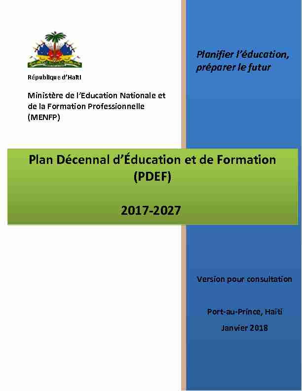 Plan Décennal dÉducation et de Formation (PDEF) 2017-2027