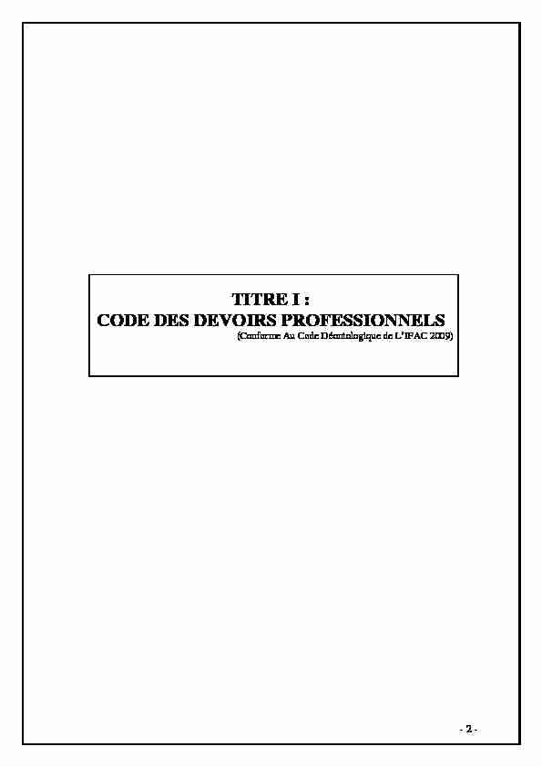 14223 20Code des Devoirs Professionnels Conforme au Code Deontologique de L IFAC 2009  