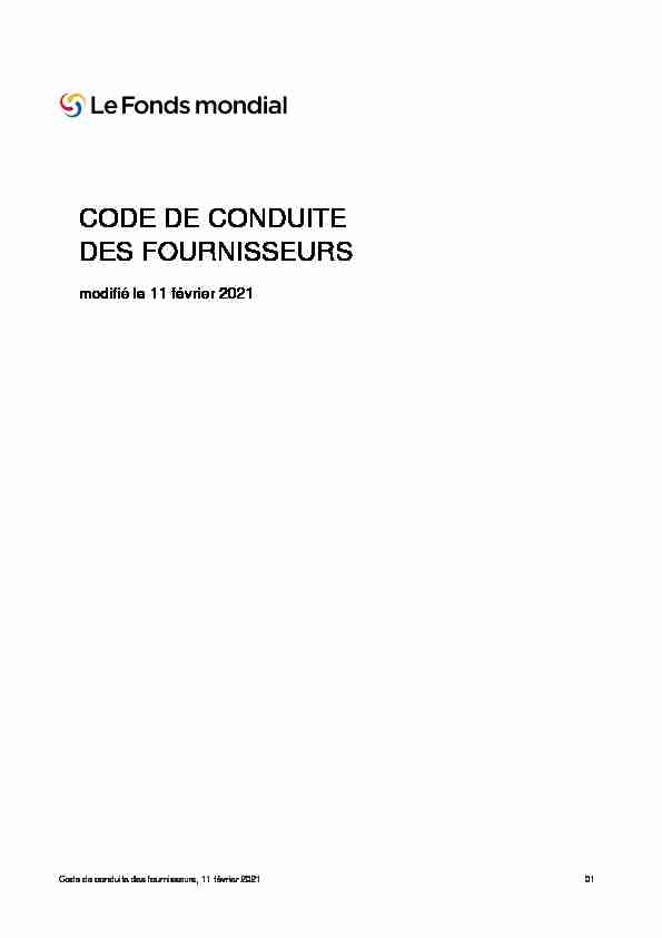[PDF] CODE DE CONDUITE DES FOURNISSEURS - Global Fund