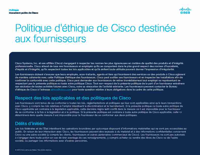 Politique déthique de Cisco destinée aux fournisseurs
