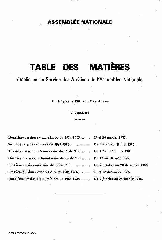 TABLE DES MATIÈRES - Assemblée nationale