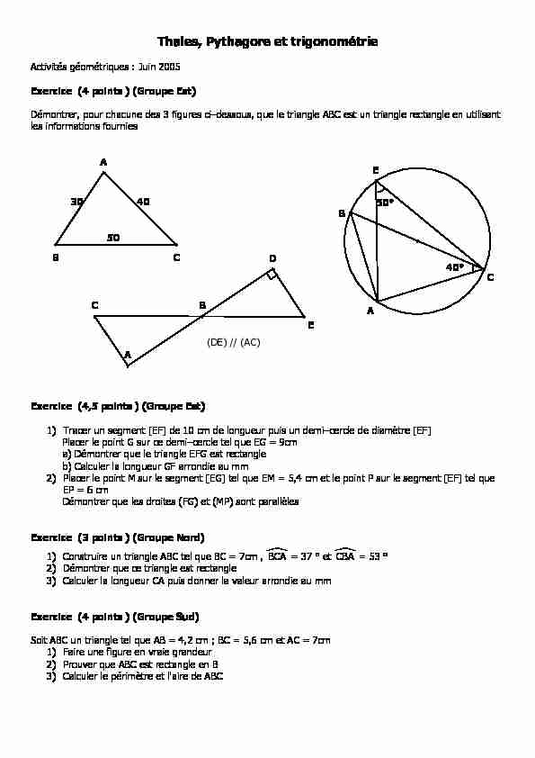 [PDF] Thales, Pythagore et trigonométrie