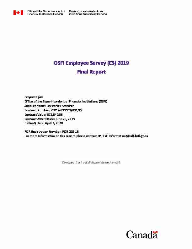 OSFI Employee Survey (ES) 2019 Final Report