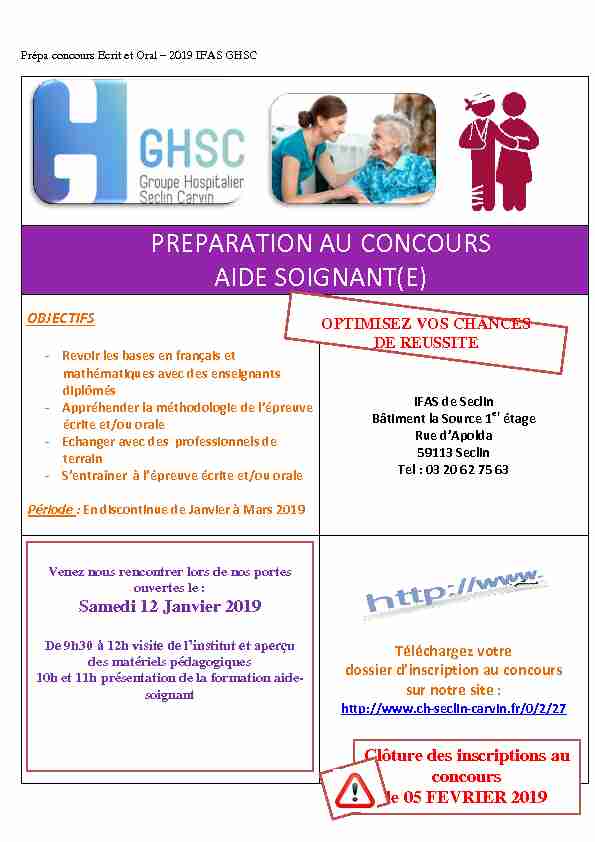 [PDF] PREPARATION AU CONCOURS AIDE SOIGNANT(E) - GHSC