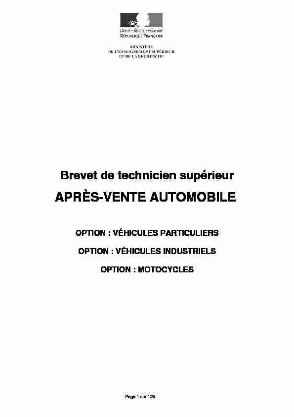 Brevet de Technicien Supérieur Après-vente Automobile - Eduscol