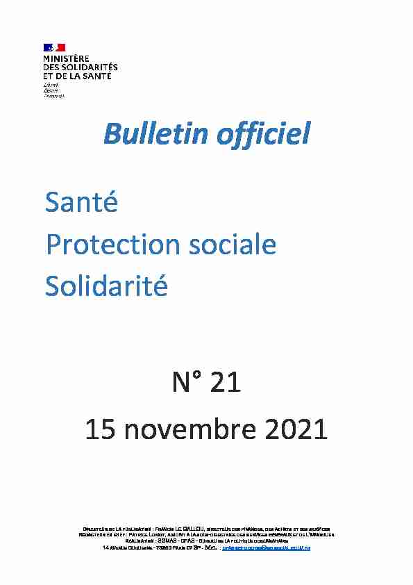 Bulletin officiel Santé - Protection sociale - Solidarité n° 2021/21 du