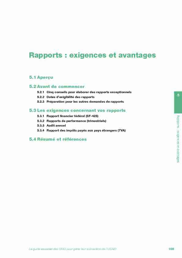 Rapports : exigences et avantages