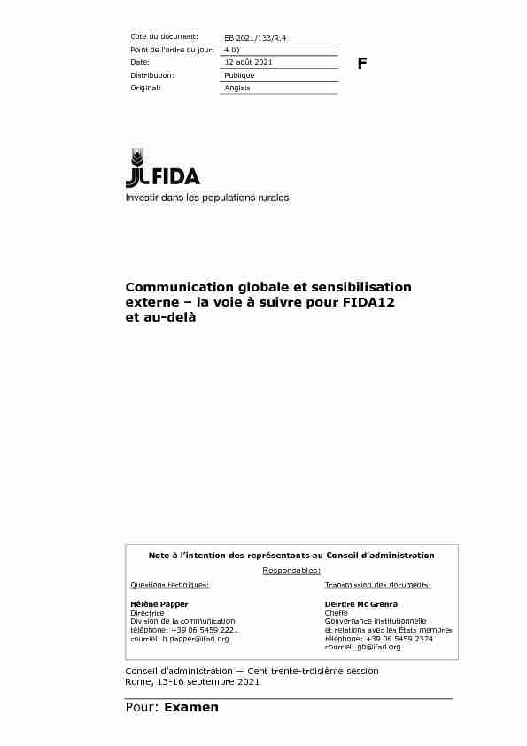 Examen Communication globale et sensibilisation externe – la voie
