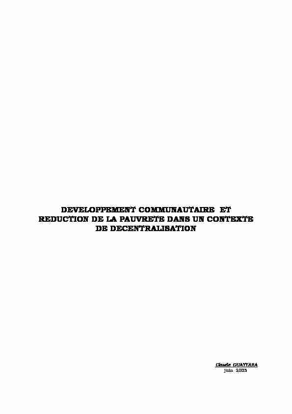 [PDF] Developpement Communautaire et Reduction de la Pauvrete dans