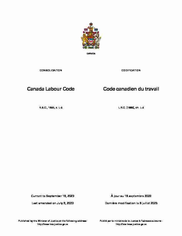 Canada Labour Code Code canadien du travail