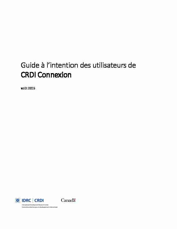 Guide à lintention des utilisateurs de CRDI Connexion