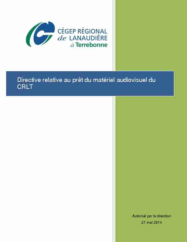 [PDF] Directive relative au prêt du matériel audiovisuel du CRLT