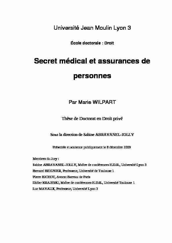 [PDF] Secret médical et assurances de personnes - Université Jean