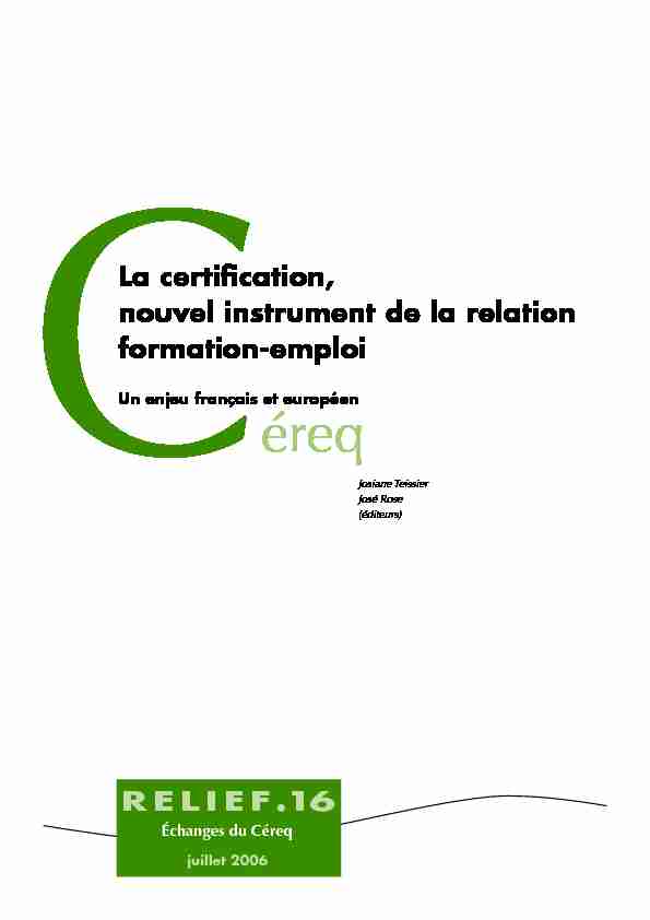 La certification nouvel instrument de la relation formation-emploi