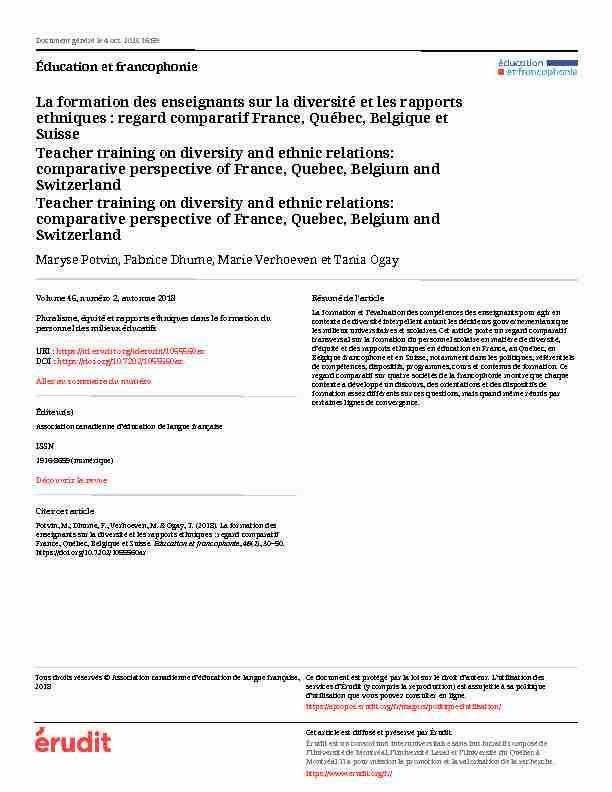 La formation des enseignants sur la diversité et les rapports