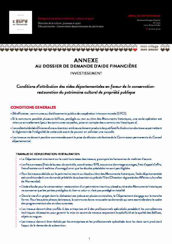 [PDF] Annexe au dossier de demande daide financière - Eure en