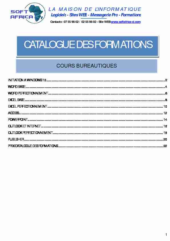 CATALOGUE DES FORMATIONS
