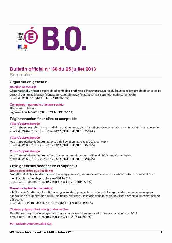 Bulletin officiel n°17 du 23 avril 2015 Sommaire
