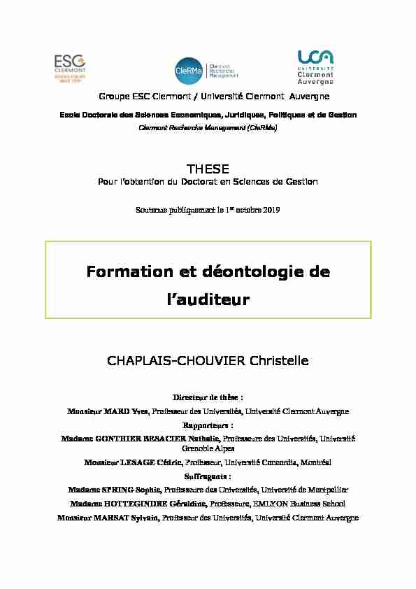 [PDF] Formation et déontologie de lauditeur - Thesesfr