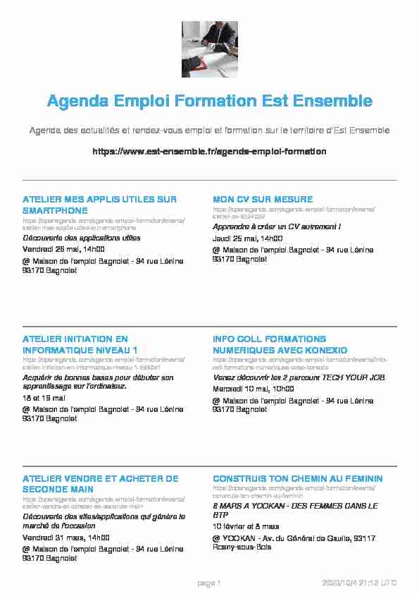 Agenda Emploi Formation Est Ensemble