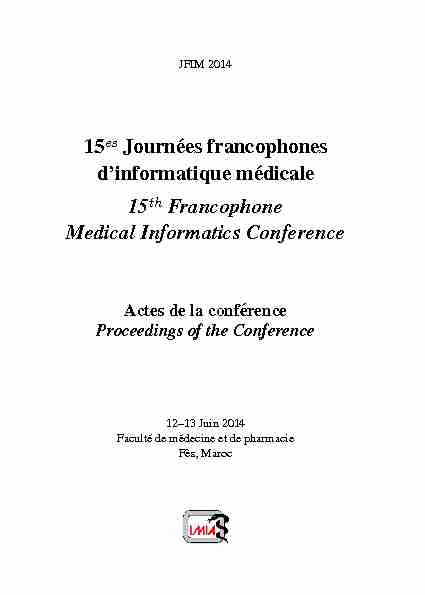Actes des 15es Journées francophones dinformatique médicale