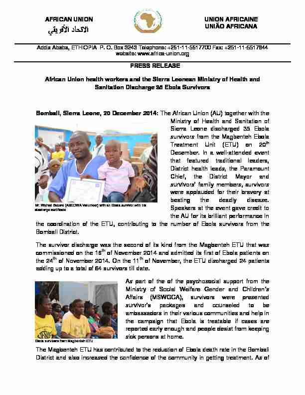 Press Release African Union health workers and the Sierra
