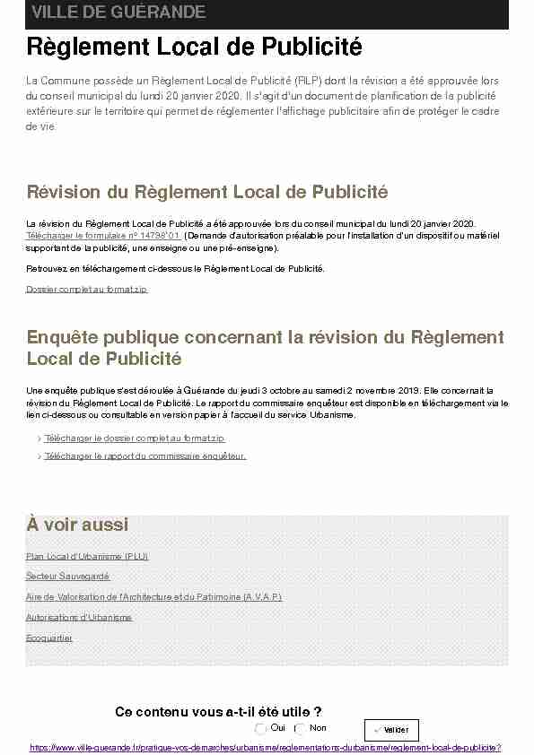 Règlement Local de Publicité - Ville de Guérande