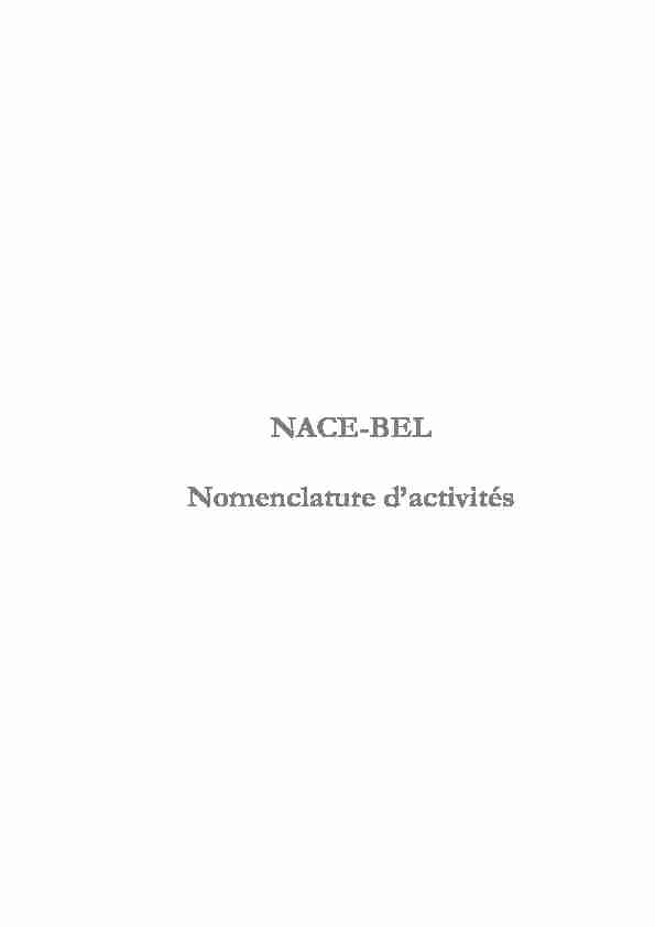 NACE-BEL Nomenclature dactivités