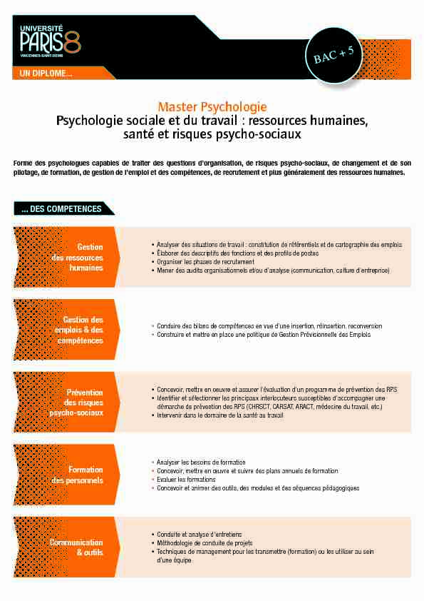 Psychologie sociale et du travail : ressources humaines santé et