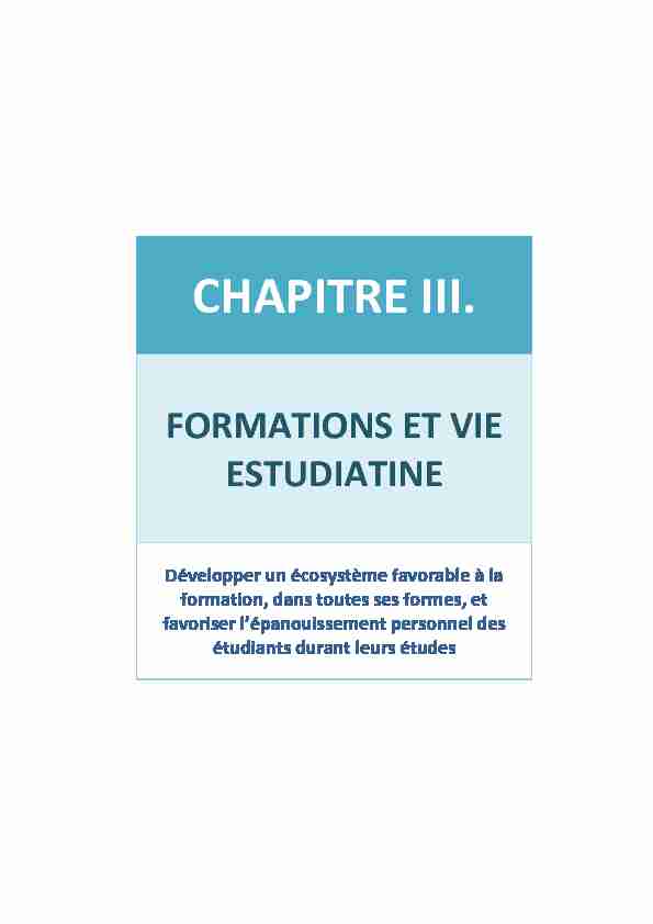 Chapitre III. Formations et vie estudiantine