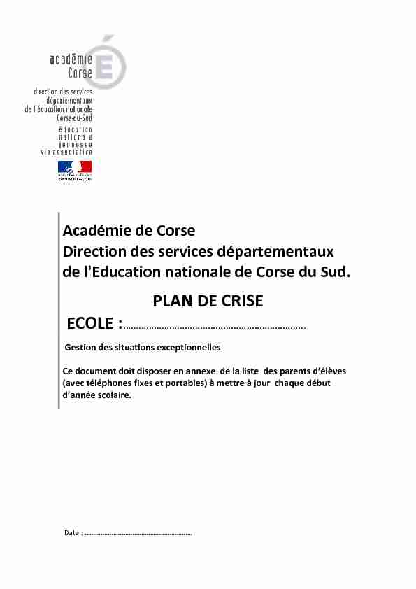 PLAN DE CRISE - Académie de Corse