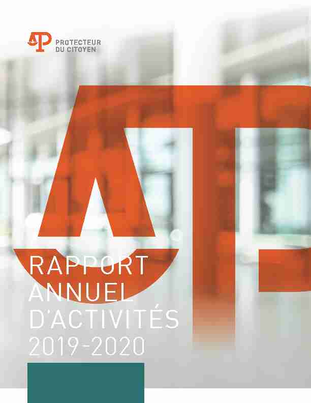 Rapport annuel dactivités 2019-2020 du Protecteur du citoyen