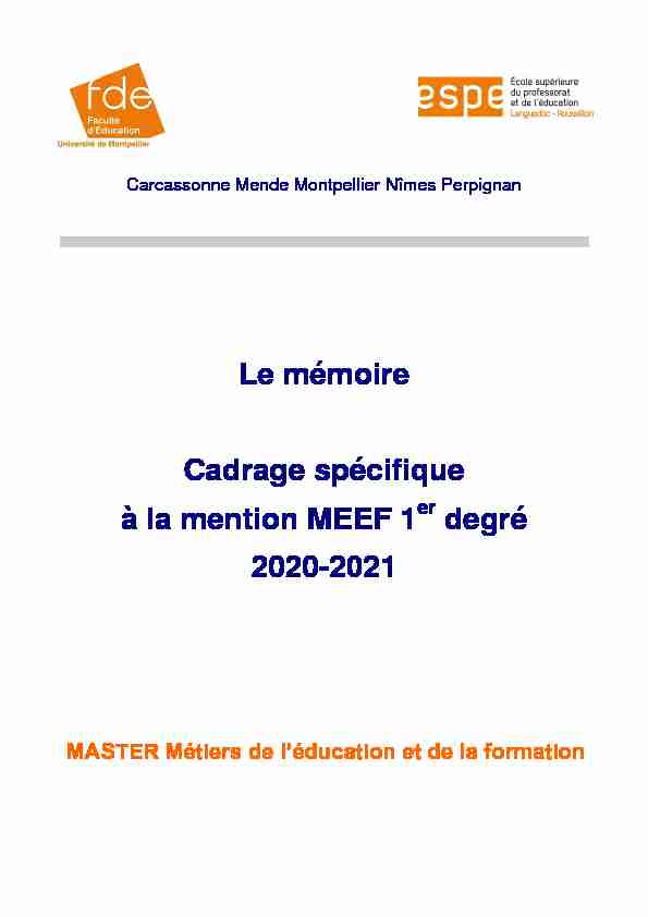 Le mémoire Cadrage spécifique à la mention MEEF 1 degré 2020
