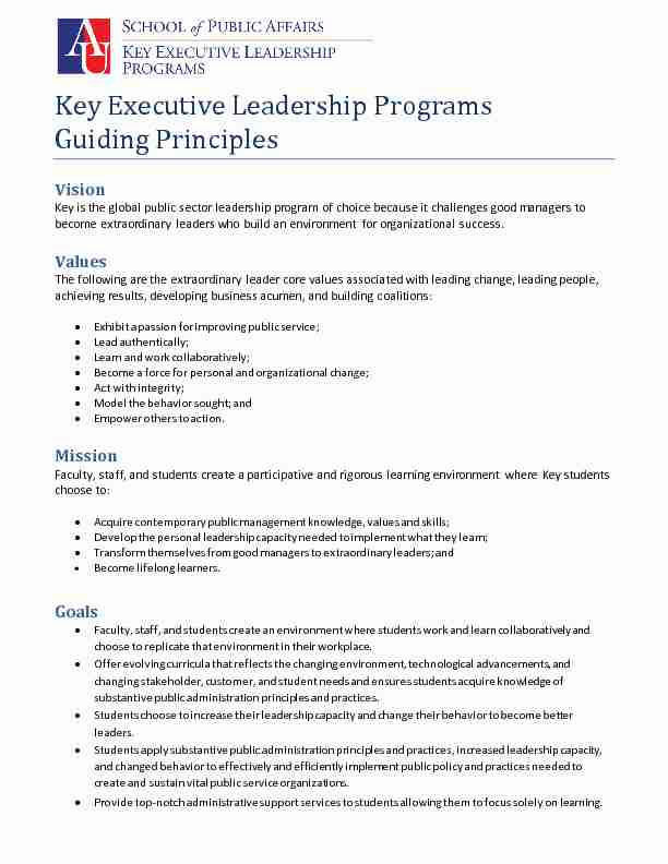 Key Executive Leadership Programs Guiding Principles