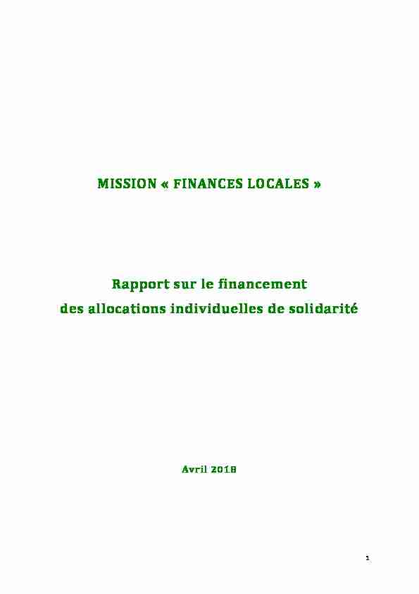 MISSION « FINANCES LOCALES » Rapport sur le financement des