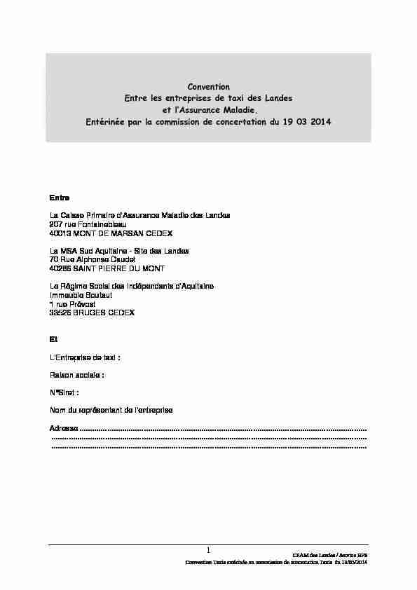 [PDF] 1 Convention Entre les entreprises de taxi des  - e-entreprises n°15