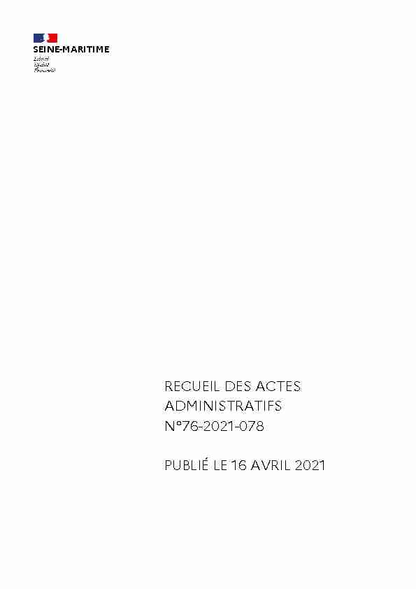 RECUEIL DES ACTES ADMINISTRATIFS N°76-2021-078 PUBLIÉ