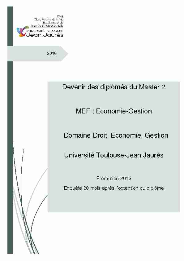 Devenir des diplômés du Master 2 MEF : Economie-Gestion
