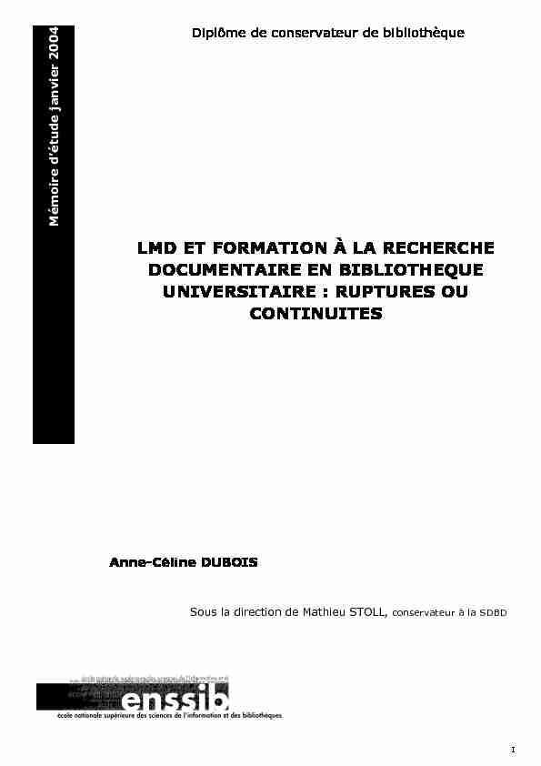 [PDF] LMD et formation à la recherche documentaire en  - Enssib
