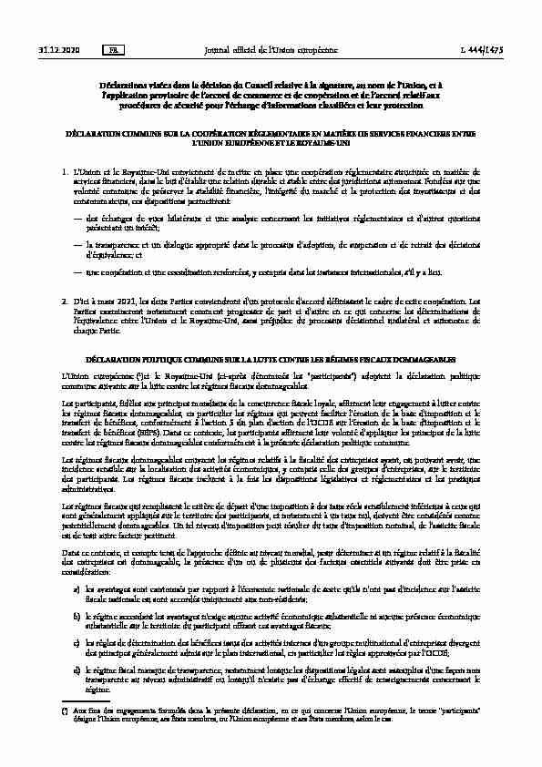 Déclaration commune sur la coopération réglementaire en matière