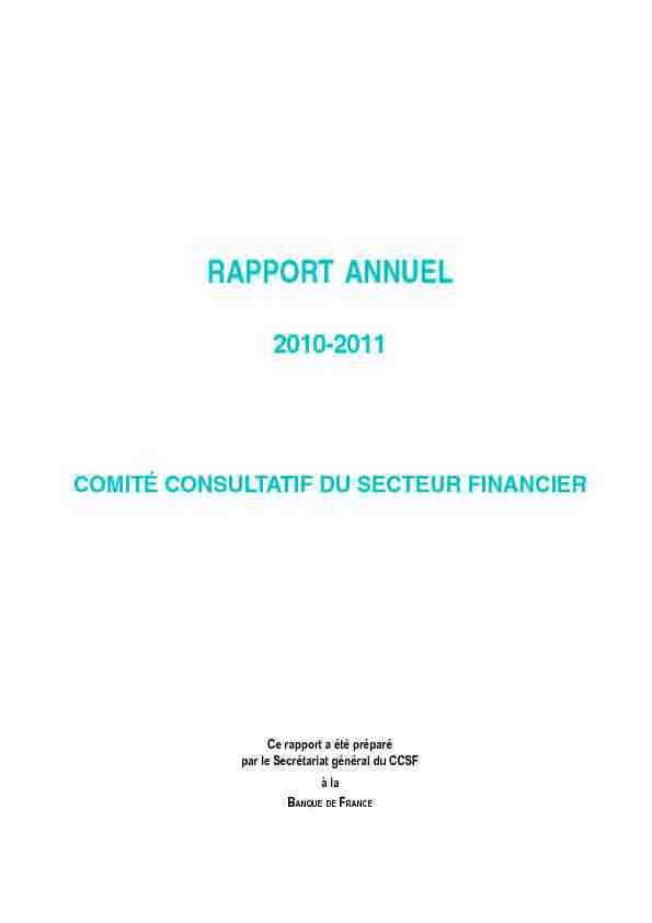 Rapport annuel du Comité consultatif du secteur financier 2010-2011