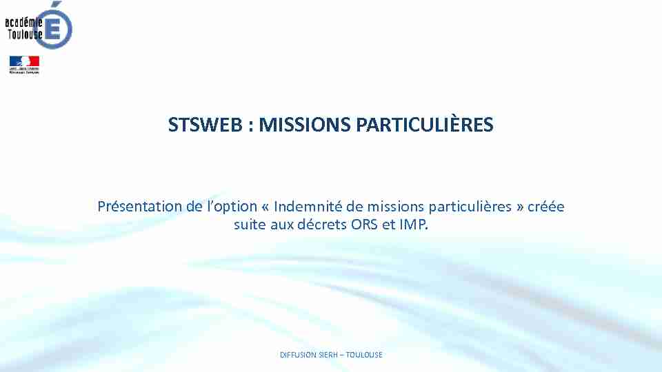STSWEB : MISSIONS PARTICULIÈRES
