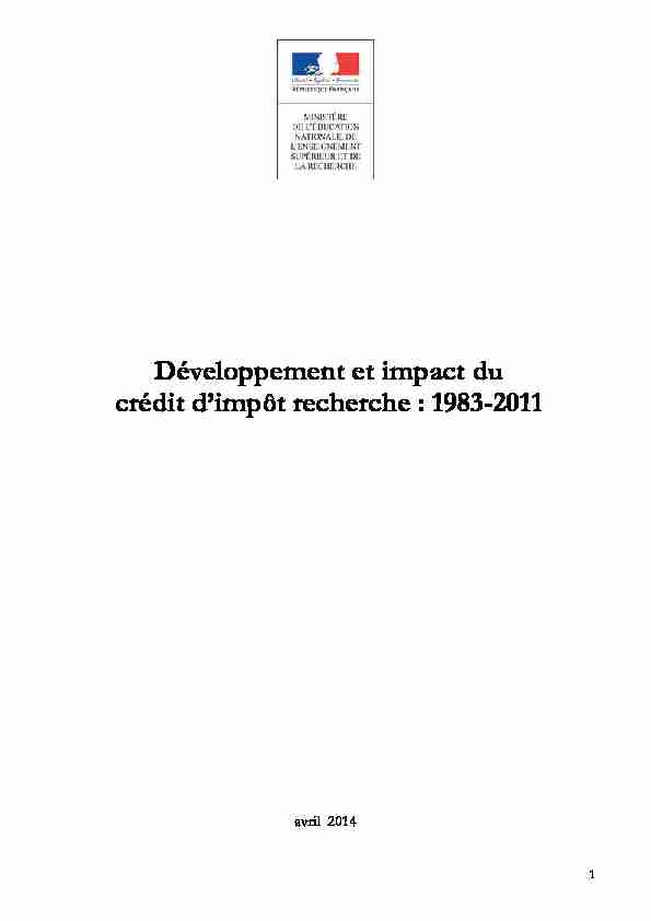 Développement et impact du Crédit dimpôt recherche : 1983-2011