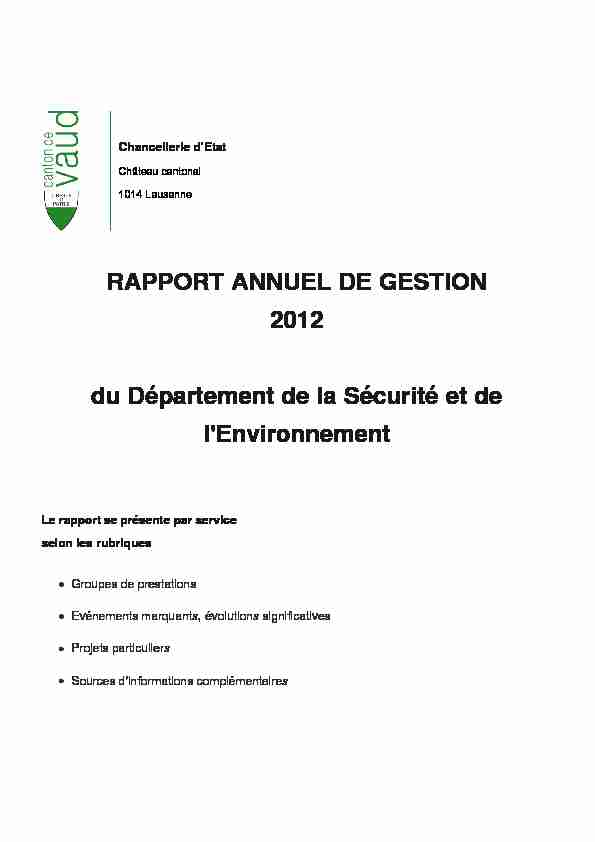 Rapport annuel de gestion 2012 au Département de la Sécurité et