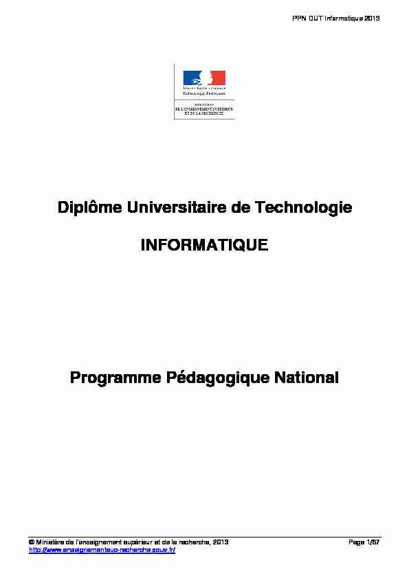 Diplôme Universitaire de Technologie INFORMATIQUE Programme