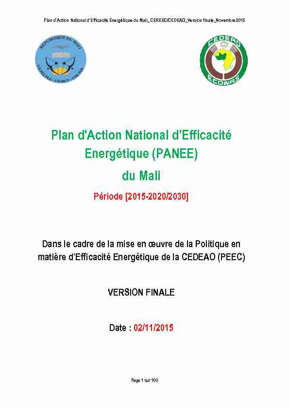 Plan dAction National dEfficacité Energétique (PANEE) du Mali