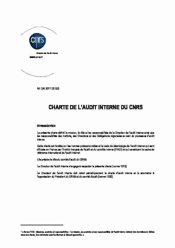 Charte de laudit interne du CNRS