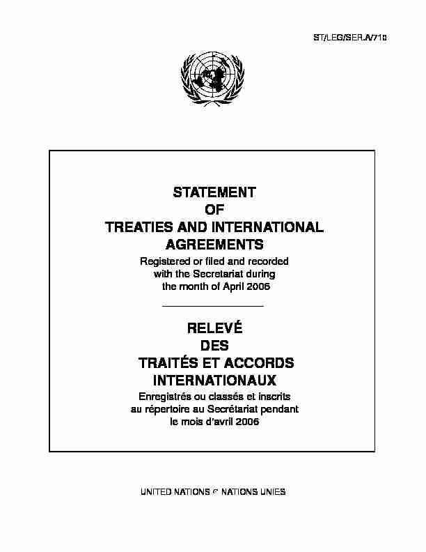 STATEMENT OF TREATIES AND INTERNATIONAL AGREEMENTS